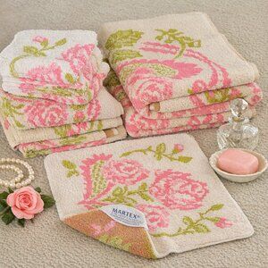 VTG Martex Pink Rose Floral Towel Set – 2 Bath, 3 Hand, 5 Washcloths Made in USA